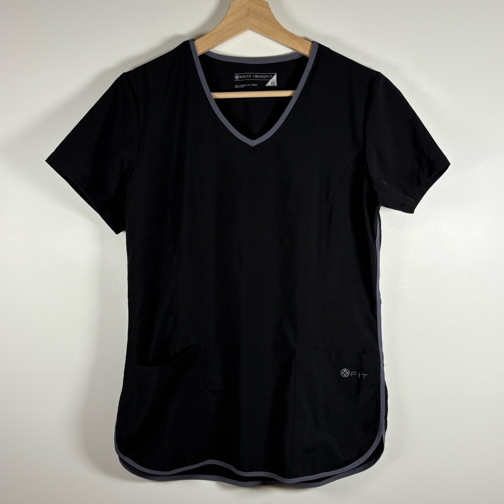 White Cross FIT Women’s V-Neck Black Scrub Top, Size XS, Nurse, Health Care